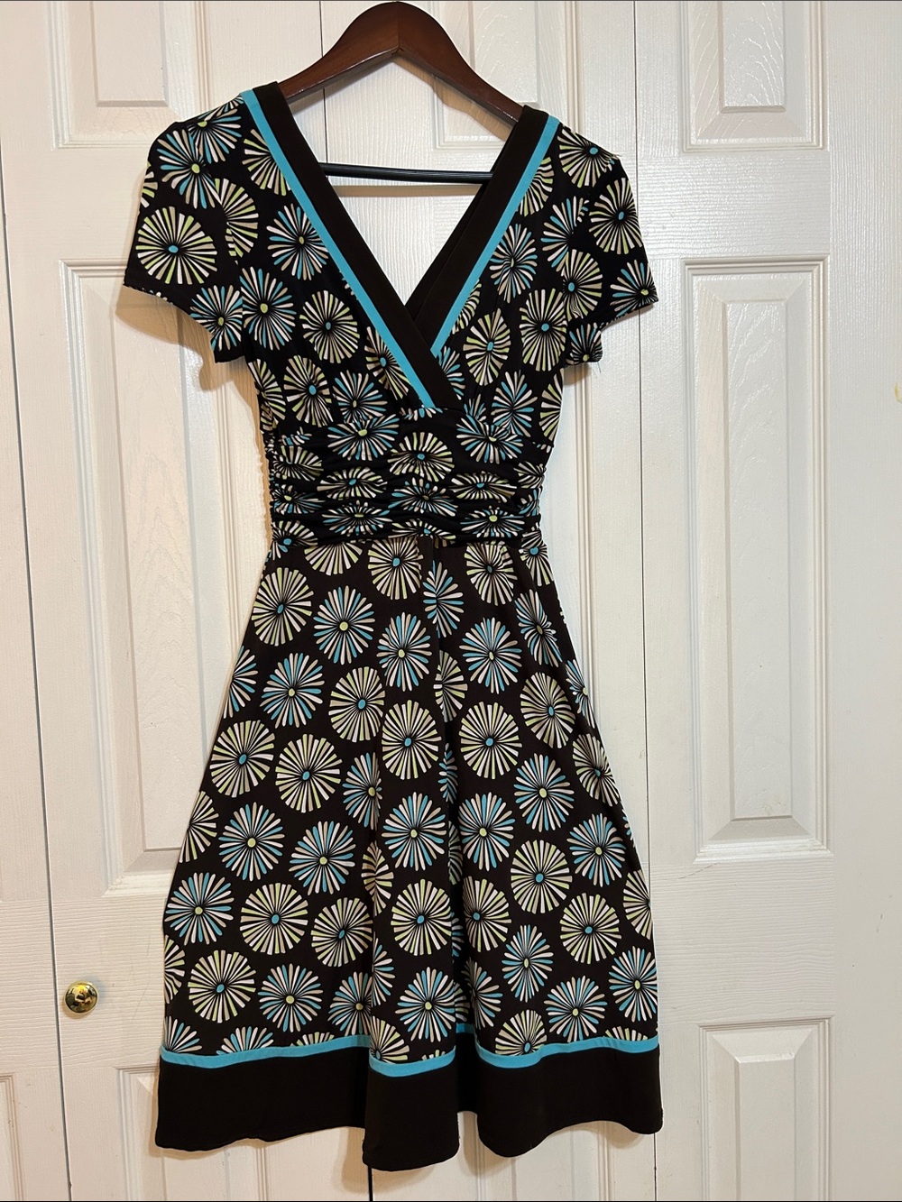 Studio I Black Midi Dress with Cream & Teal Floral Motif